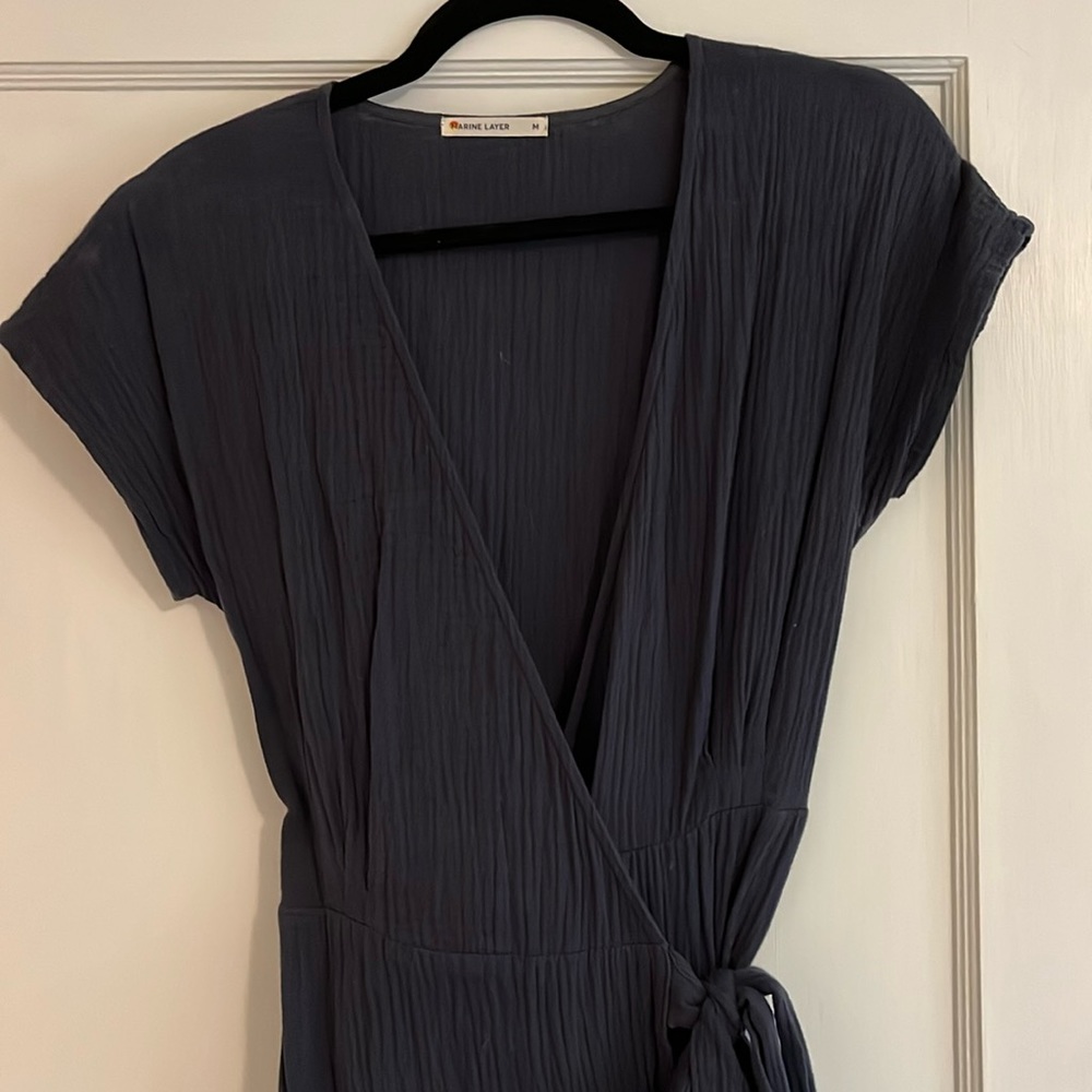 Marine Layer Navy Blue Midi Wrap Dress